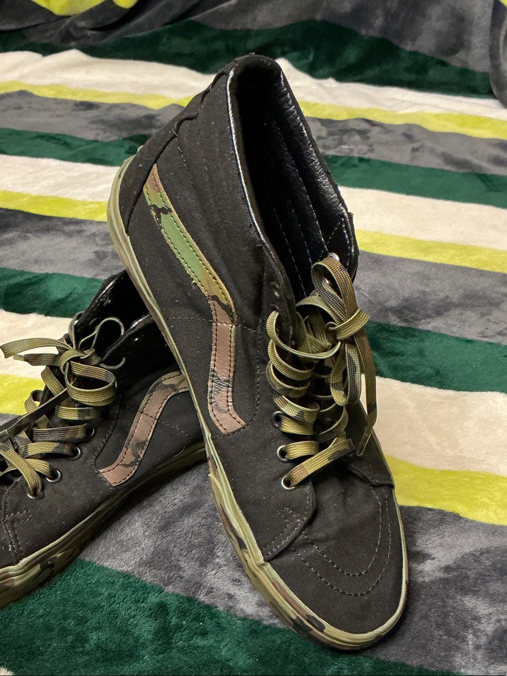 Vans Men Black High-Top Sneakers with Olive Camouflage Trim Size 11 - Picture 16 of 16